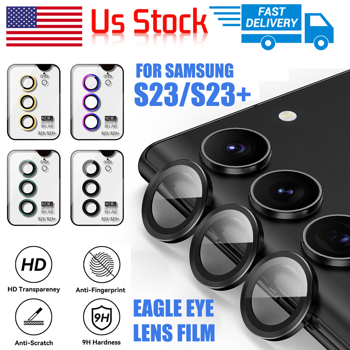Metal Tempered Glass Camera Lens Protector For Samsung Galaxy S23 S23+Ultra Ring