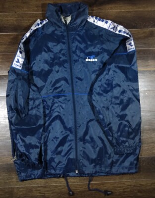 Vintage Diadora Track Jacket XL Light Your Fire Blue White