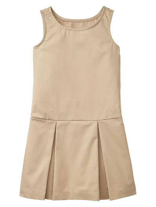 New Gap Kids Girls Uniform Pleated Jumper Tan Khaki Drop Waist Tank Dress 10