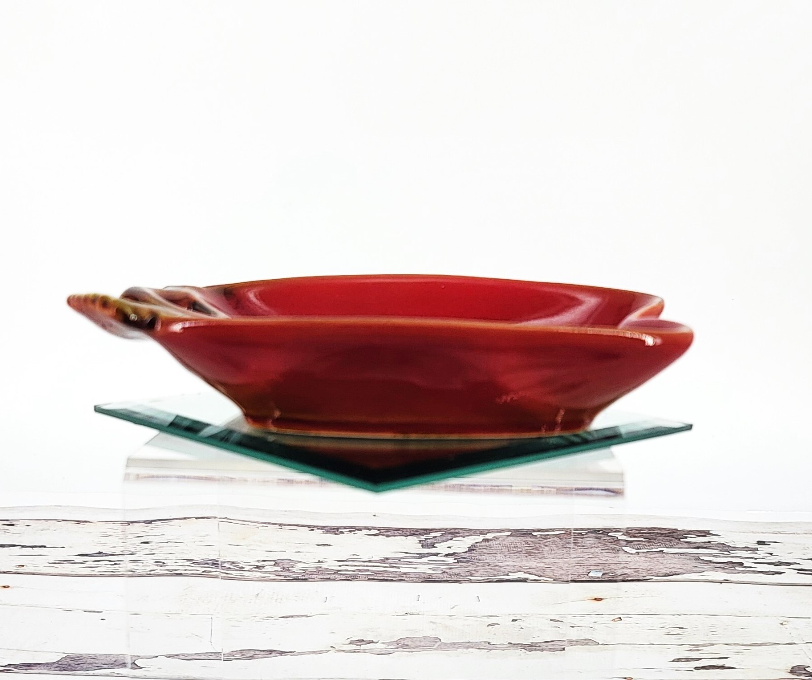 California Pottery Ceramic Red Apple Spoon Rest Trinket or Candy Dish MCM Kitsch