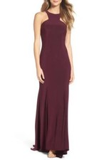New! $228 XSCAPE Jersey Cutout Bodice Gown, Wine; 10 PETITE