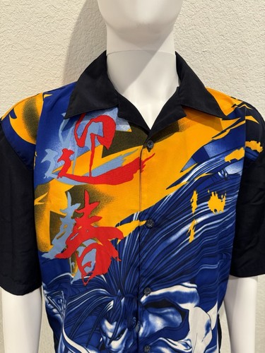 K.A.D. Clothing Co. Button Up Short Sleeve Shirt Asian Anime Print Men Size M-L - Picture 5 of 17