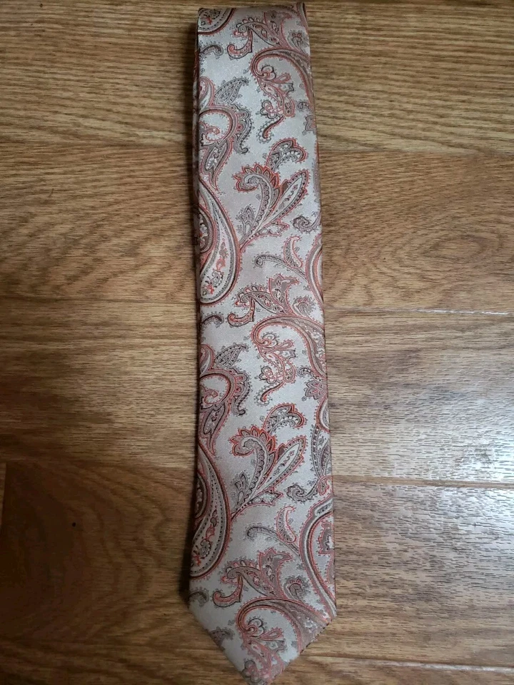 CORBATA HOMBRE STEVE HARVEY EDICIÓN CELEBRIDAD NUEVA PAISLEY BEIGE NARANJA ACENTOS Foto 2 de 3