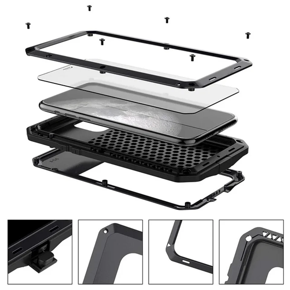 For iPhone 8 Series 8 Plus - Aluminum Metal Rugged Shockproof Glass Case - Image 3 of 4