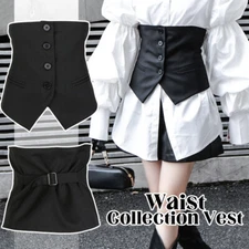 Adjustable Fashion Women Black Button Split Joint Loose Fit Suit Vest Sleeveless