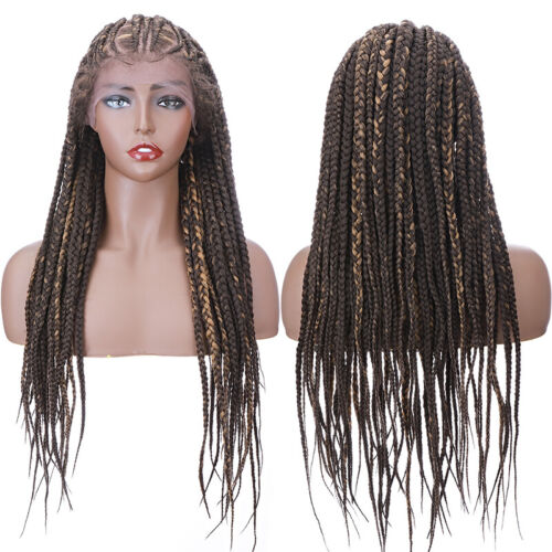 Natural Long Box Braids Lace Frontal Wig Black Brown Double Nice Braided Wigs - Picture 21 of 30
