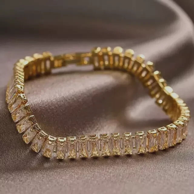 "9Ct Lab Created Baguette Diam Women's Tennis Bracelet 14K Yellow Gold Plated 7\""