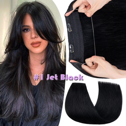 Clip Filo in Remy Extension Capelli Umani Pezzo Unico Fascia Nascosta Anello Invisibile - Foto 14 di 32