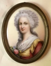 Miniature Painted on Porcelain - Portrait of an Elegant - 18th Century Style.