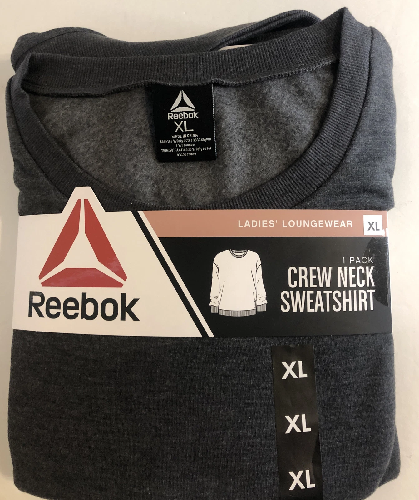 VETEMENTS Reebok Felpa Donna Super Morbida XL (16 18) Relax Fit Grigio Antracite