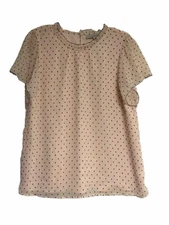 Ann Taylor Loft Sheer Lined Blouse Size Small Pink Black Dots Ruffled Neck