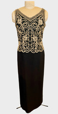 NWT J KARA Formal Gown Beaded V-Neck Black Gold Sz. 10