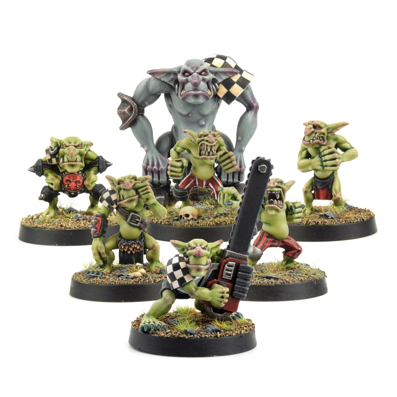 Goblin Gang with Troll & Chainsaw Goblin - 28mm Fantasy Miniature Figure Footbal