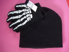 BOYS WINTER HAT AND GLOVE SET SKELETON HAND KNIT HAT YOUTH SIZE NEW
