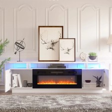 70'' TV Stand 36'' Electric Fireplace Storage Cabinet Media Flame Entertainment