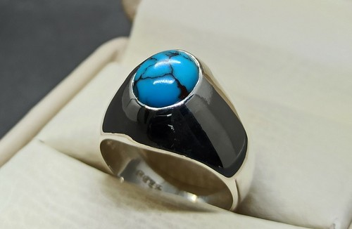 Anello Turchese Donna Naturale 4 Ct Egitto Feroza Argento Sterling 925 Fatto a Mano - Foto 4 di 12