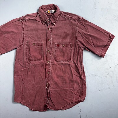 Carhartt Vintage Shirt Mens M Purple Maroon Rugged Outdoor Wear Button 90s 