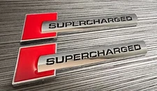 2x for Audi SuperCharged Badge Emblem 3D Side Fender Chrome and Red Emblem