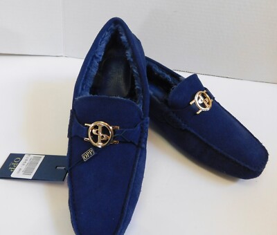 OPP Men's Slippers Size 8D Navy Blue Lined Driving Shoes ~ France NWT