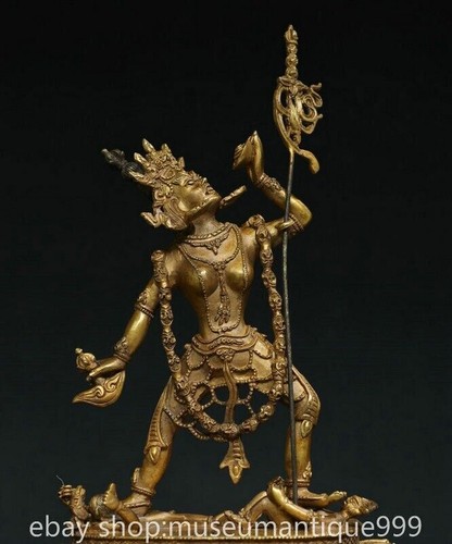 14.8" Old Chinese Bronze Gilt Buddhism Vajrayogini Vajravarahi Statue Sculpture - Picture 7 of 9