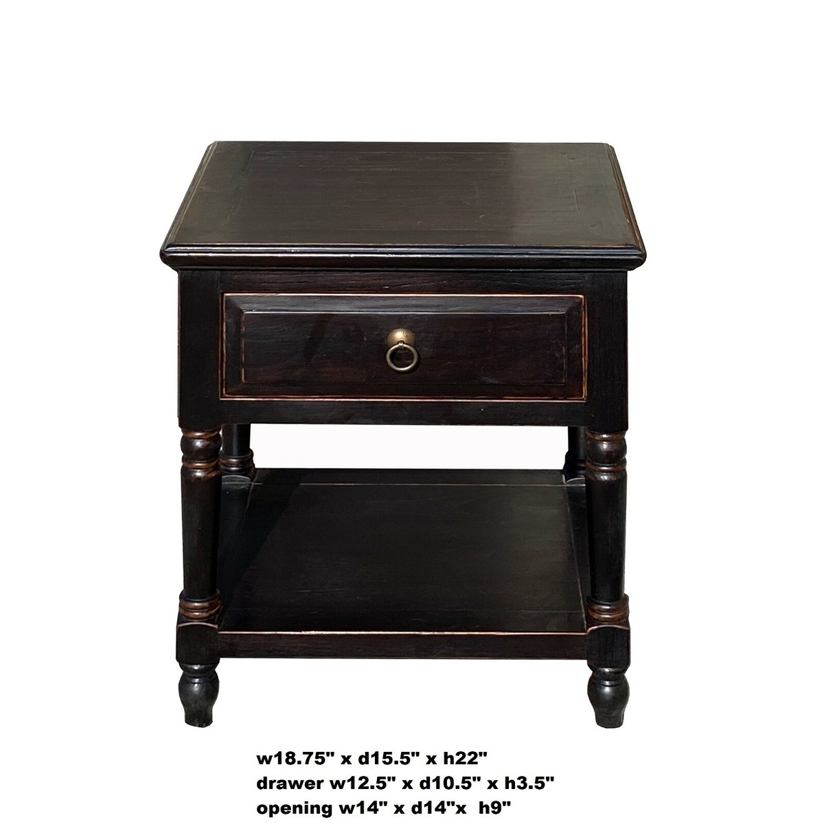 Oriental Distressed Black Brown Lacquer Drawer End Table Nightstand cs7249S Oriental Distressed Black Brown Lacquer Drawer End Table Nightstand cs7249S