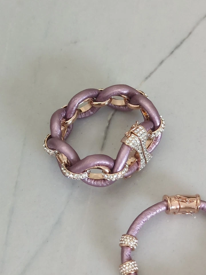 JOAN BOYCE "Edgy Chic" Cuero-Como Estación Pavé 2 Piezas Pulseras Juegos   Foto 3 de 4