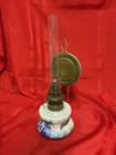 Oil Lamp Antique 2 Piece Milk Glass Hand Painted Birds Kosmos Brenner Burner