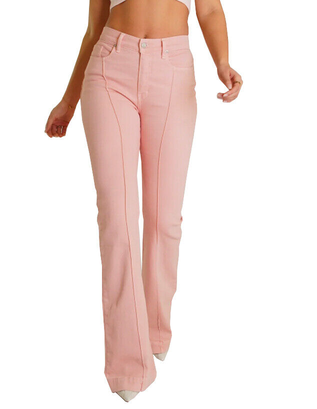 Revice Denim Women's High Waisted Venus Pink Sunset Star Fitted Flare Pants