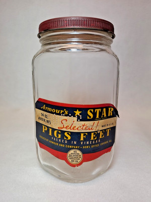 Vintage Armour's Star Selected Pigs Feet Jar w/ Lid & Paper Label, H-A 1950s