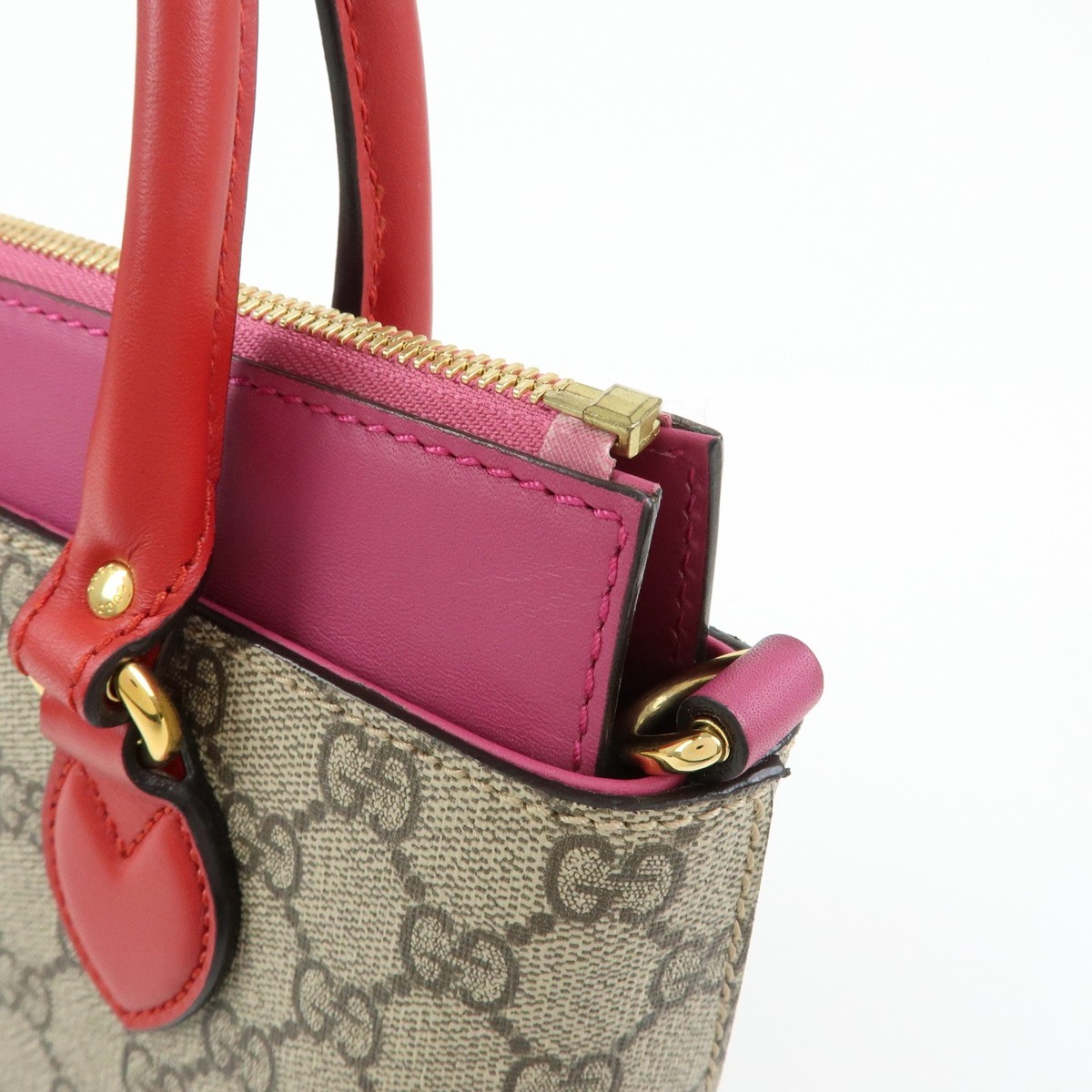 R*︎様 グッチ トートバッグ　Gucci GG Supreme Plus To GUCCI GG Supreme Leather 2Way Bag Hand Bag Beige Pink Red 453177
