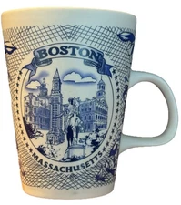 KPCS Blue and White Porcelain Souvenir Boston Massachusetts Coffee & Tea Cup Mug