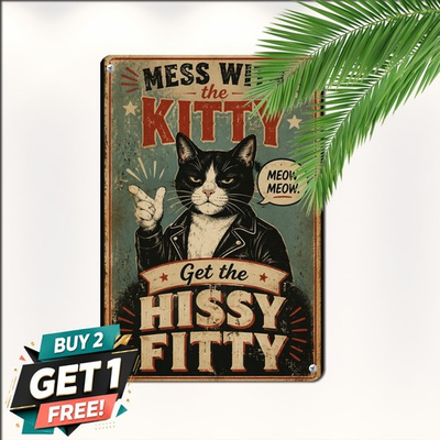 #ad You Mess With The Meow Meow You Get Peow Peow Plaque Funny Cat Gun Signs Decor $10.44