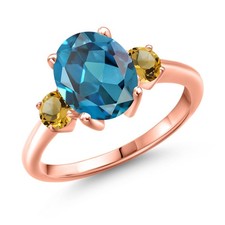 3.51 Ct Oval London Blue Topaz Yellow Citrine 18K Rose Gold Plated Silver Ring