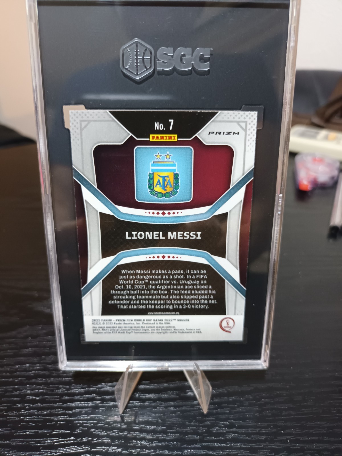 2022 Panini Prizm World Cup Lionel Messi #7 Argentina Cracked Ice SGC 7 NM! view 3