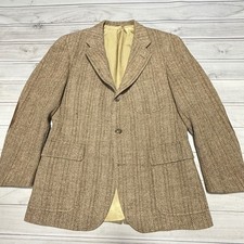 Polo Ralph Lauren Tweed Sport Coat 42R Tan Herringbone Professor Elbow Patches