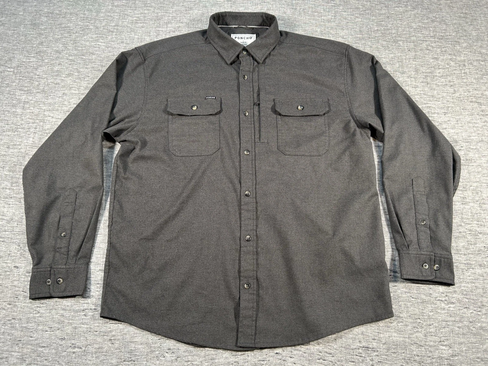 Poncho Flannel Shirt Mens Large Regular Fit Grey Long Sleeve Magnetic Pockets
