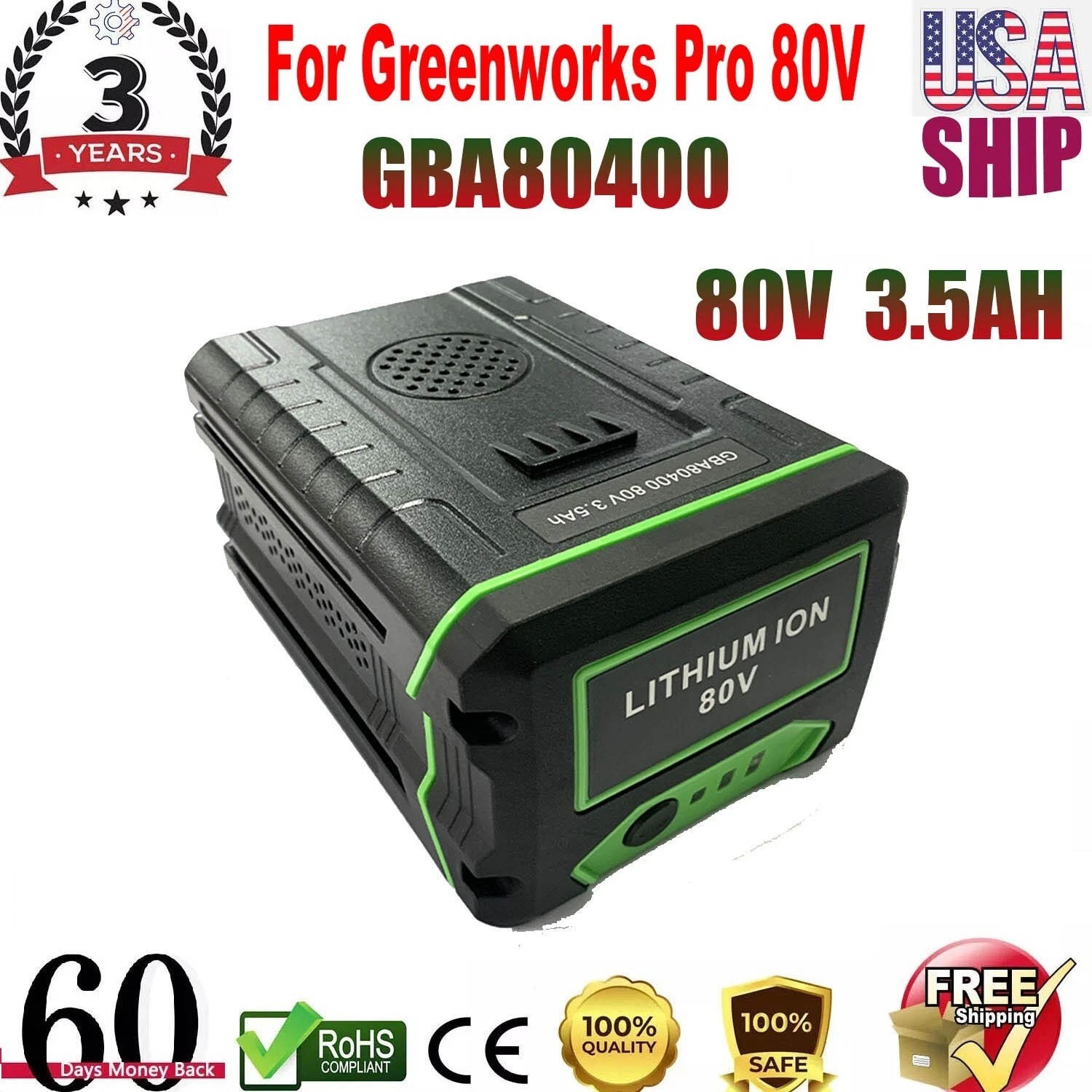 GBA80400 80V 3.5Ah for Greenworks Pro 80Volt Lithium Ion Bat