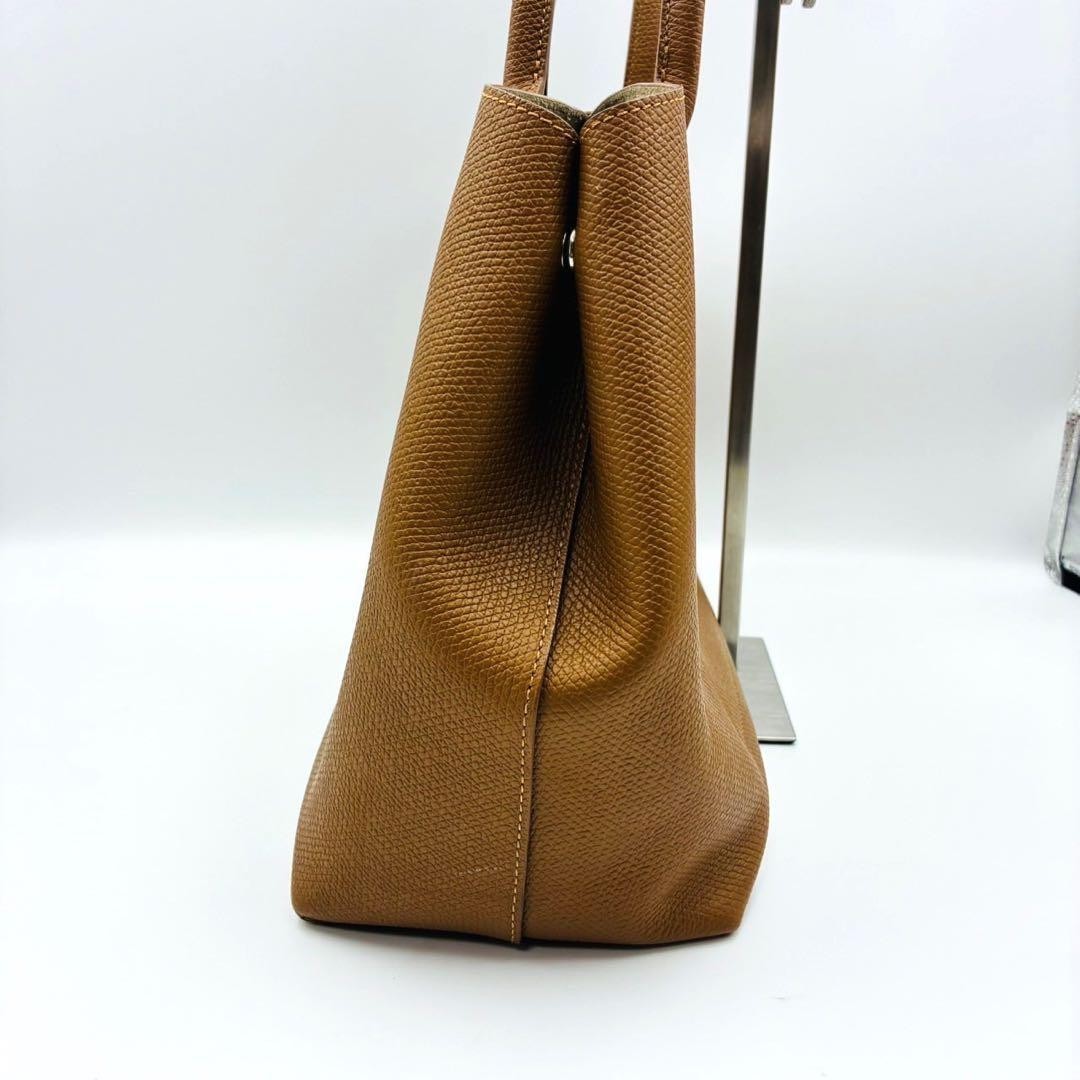Longchamp Rozo Leather Camel Top Handle Tote A4 Compatible Silver Toggle Auth image 3