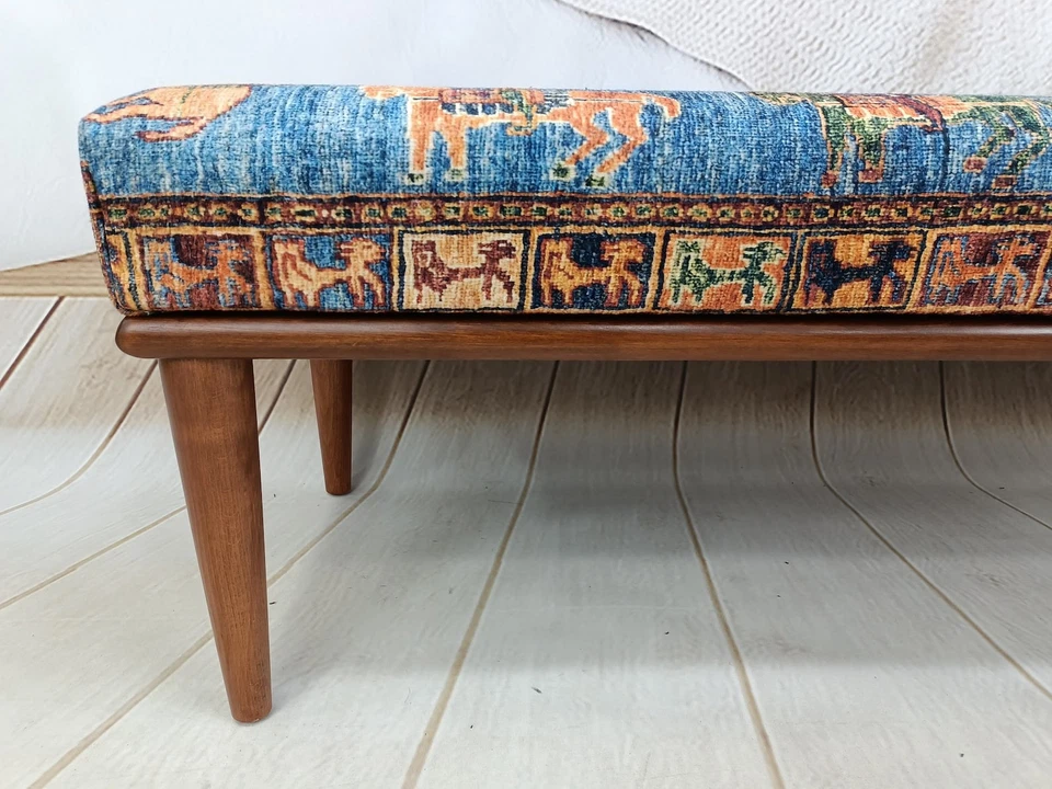 Pazirik Rug Pattern Padded Wood Work Paino Bench Entrway Organizer Bench - Image 3 of 4