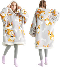Wearable Blanket Hoodie, Sherpa Hooded Blanket Printed for Adult  Kids as Gifts