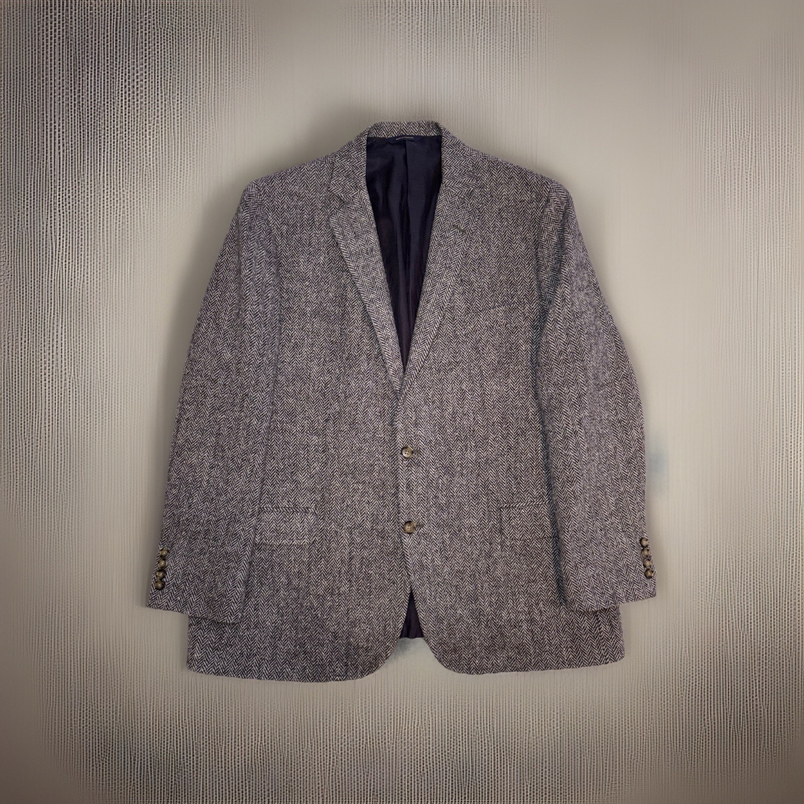 Brooks Brothers 1818 Madison X Harris Tweed Blazer Charcoal Grey Herringbone 48R