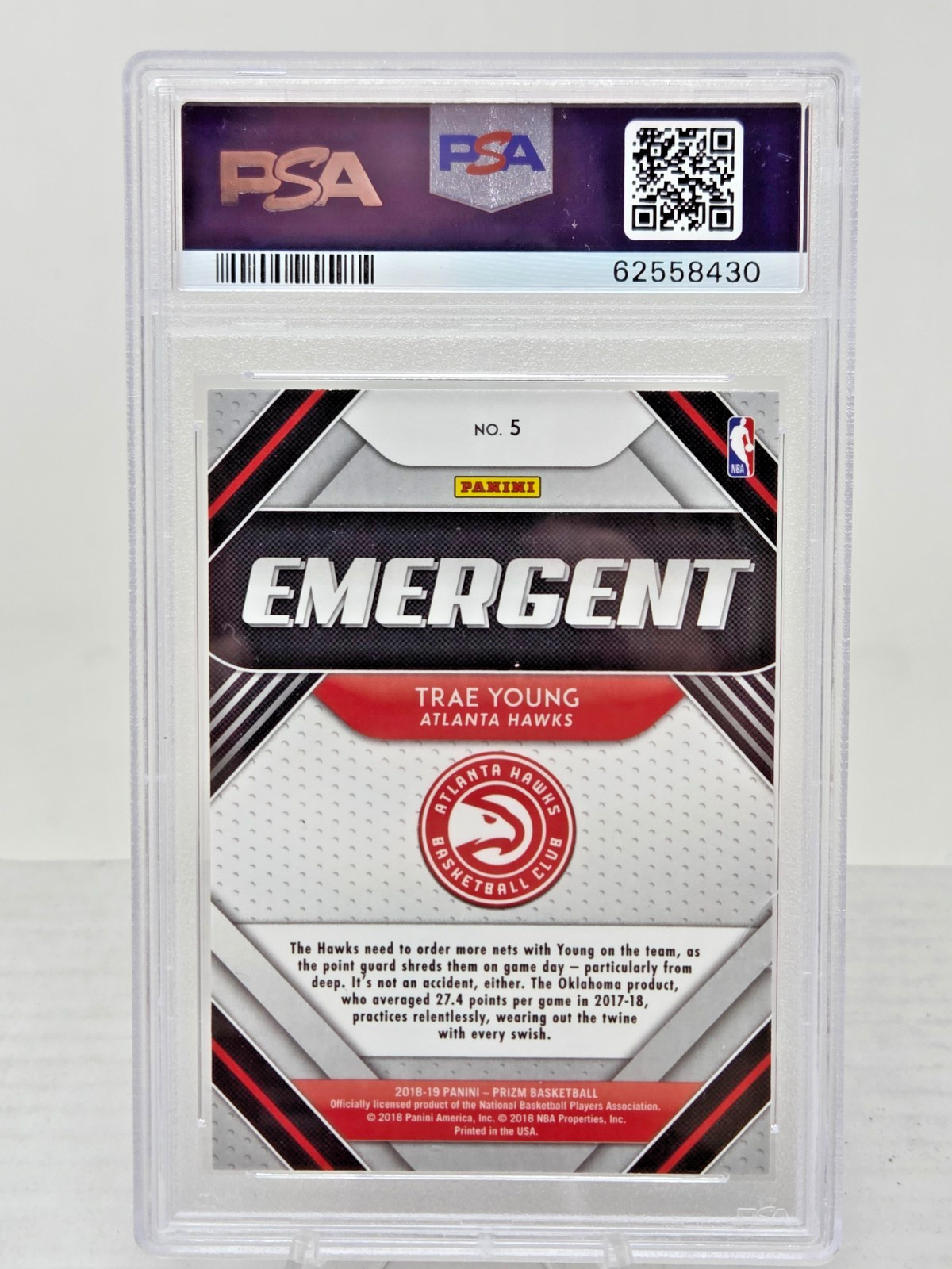 2018 Panini Prizm Emergent TRAE YOUNG RC Rookie Basketball Card PSA 10 GEM MINT view 2