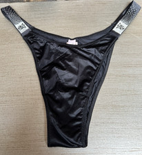 Victoria's Secret Scattered Shine Strap Satin BRAZILIAN Panty Sz L BLACK NWT 24