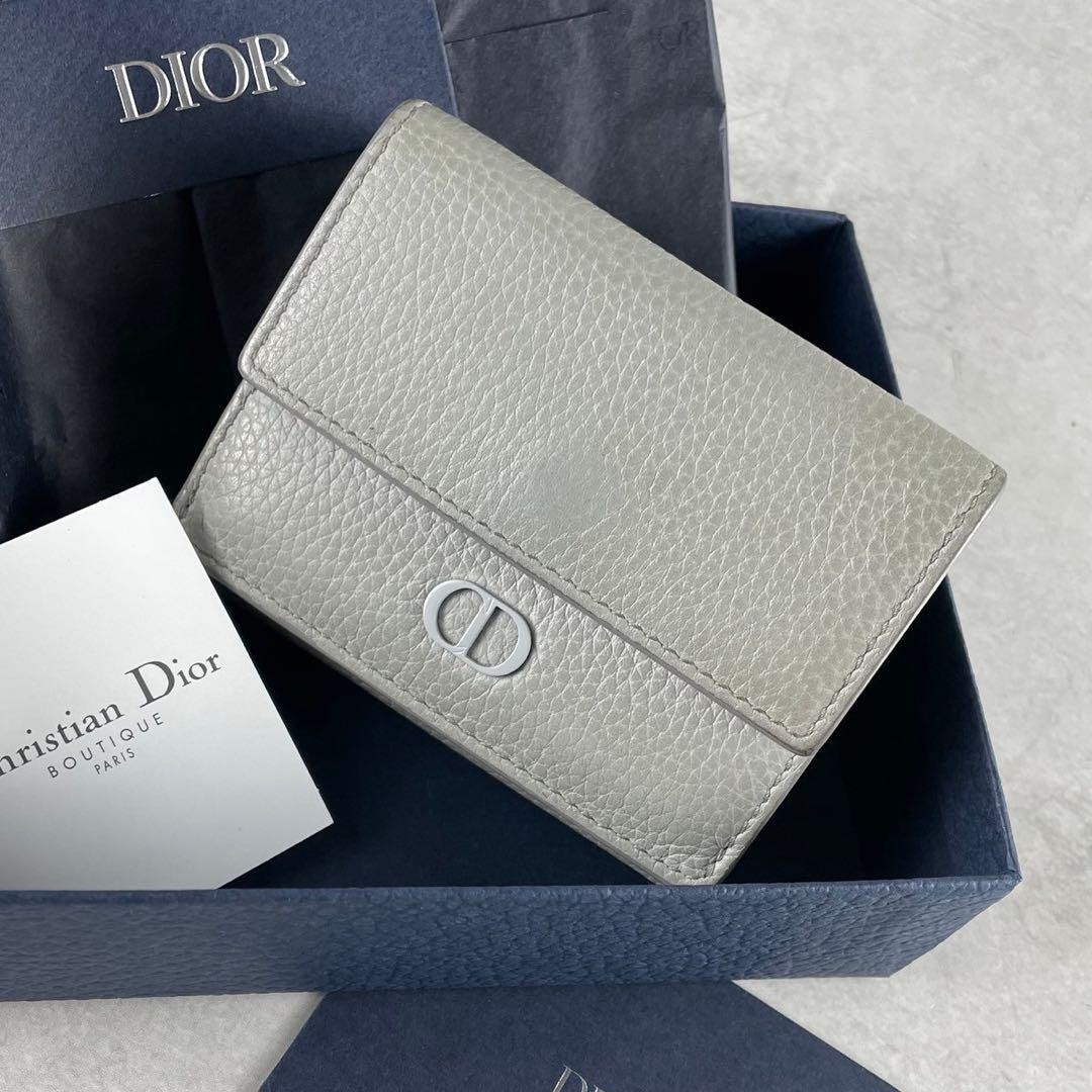 Dior CD Logo Gray Leather Trifold Wallet for Men
