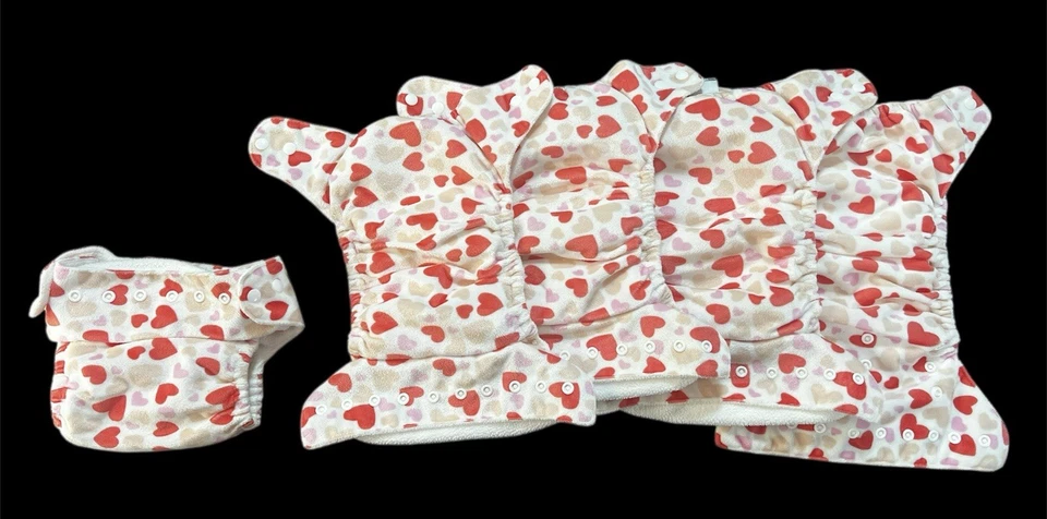 Pañales de tela polar pañales de bolsillo lote de 5 con inserciones corazones rosas Foto 2 de 3