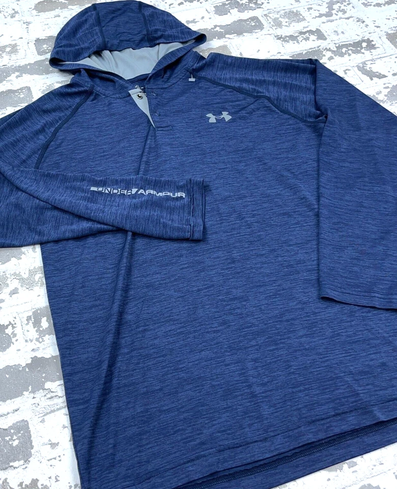 Camisa Under Armour Hombres Mediana Azul Sudadera con Capucha Camiseta Henley Snap Performance Pull Over Foto 3 de 4