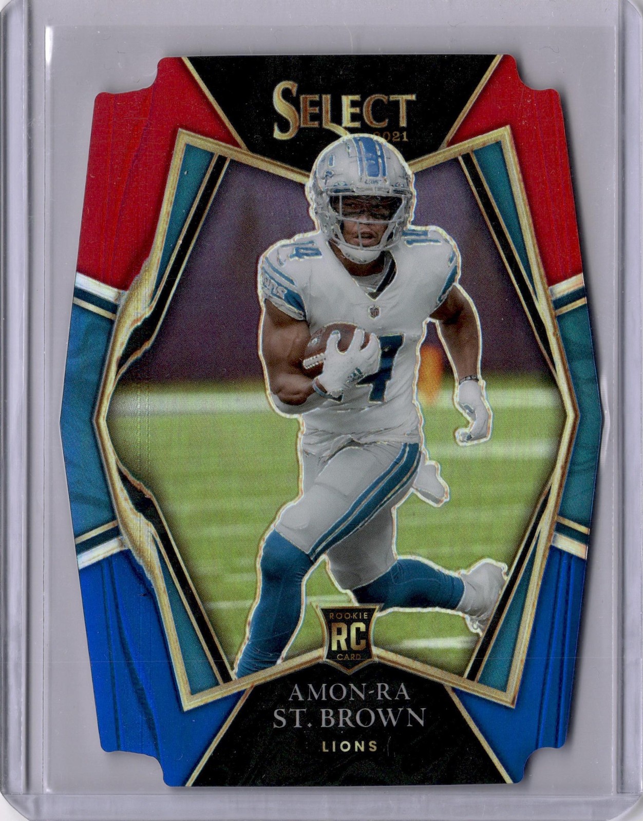 2021 Panini Select #173 Amon-Ra St. Brown Red and Blue Prizm Die Cut