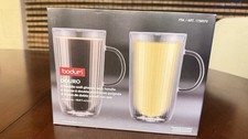 Bodum Douro Double Wall Glass Mugs With Handle Set of 4 -13.5oz/400ml-New in Box