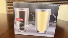 Bodum Douro Double Wall Glass Mugs With Handle Set of 4 -13.5oz/400ml-New in Box