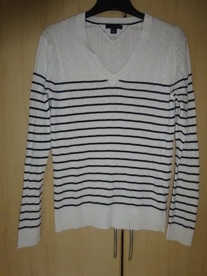 TOMMY HILFIGER Damen Zopf Pullover Weiß/Blau 100% Baumwolle Logo Gr. L/G - Bild 1 von 4